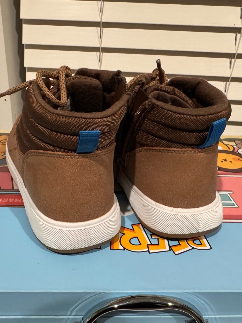 Cat & Jack Brown High-Top Kids Sneakers with Blue Heel Tab